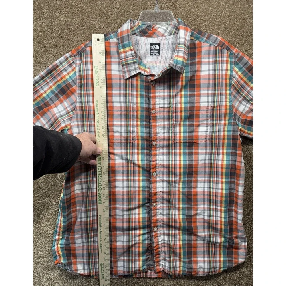 The North Face Button Up‎ Shirt Adult 2XL XXL Orange Plaid Outdoors Mens